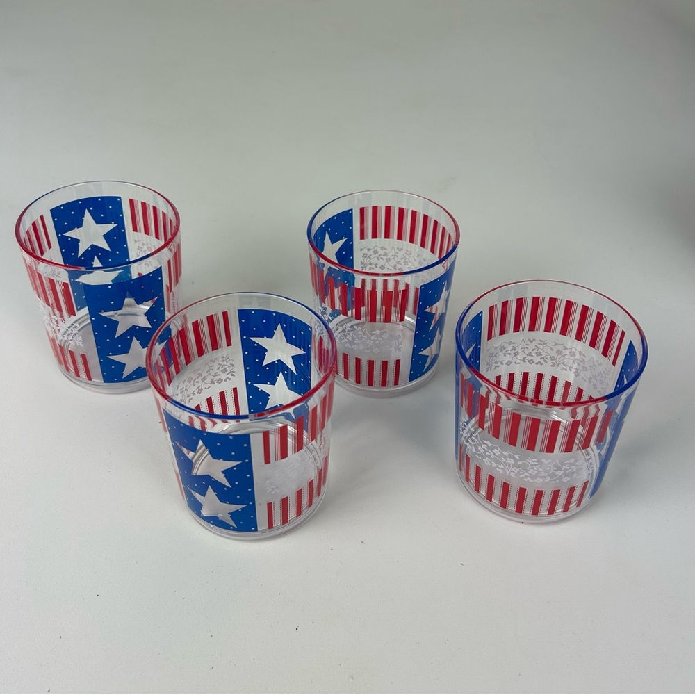 VTG Avon - Patriotic "Red, White & Blue" Star and Stripe Acrylic Glass Set of 4